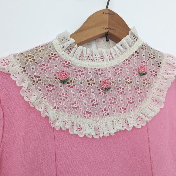 Vintage Growing Girls Dress Size 8 Pink Boho Lace Polyester Midi/Maxi Hippie - Picture 2 of 6